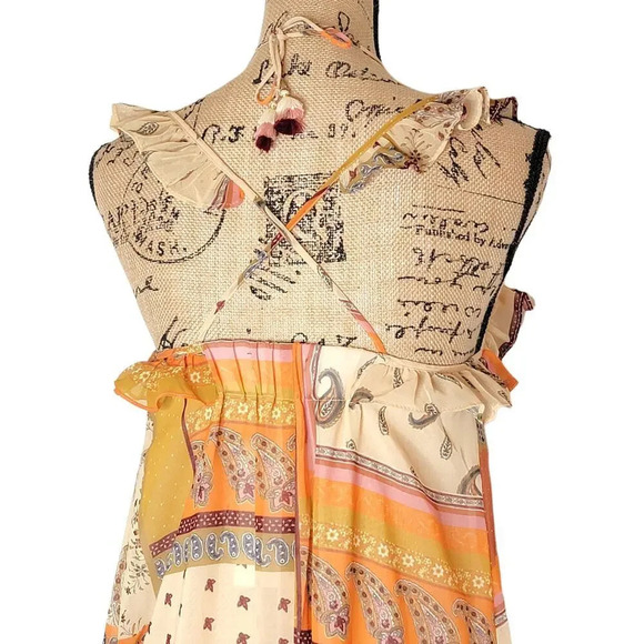 ZARA Womens Regular Patchwork Paisley Ruffle Maxi Dress Boho Orange Size XXS New - Picture 16 of 16